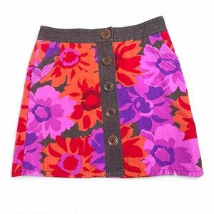 Boden Floral Mini Skirt Button Front Cotton Retro Boho Size XS